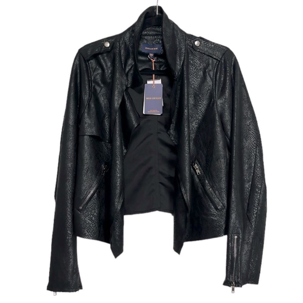 Anthropologie Black Textured Faux Leather Moto Jacket